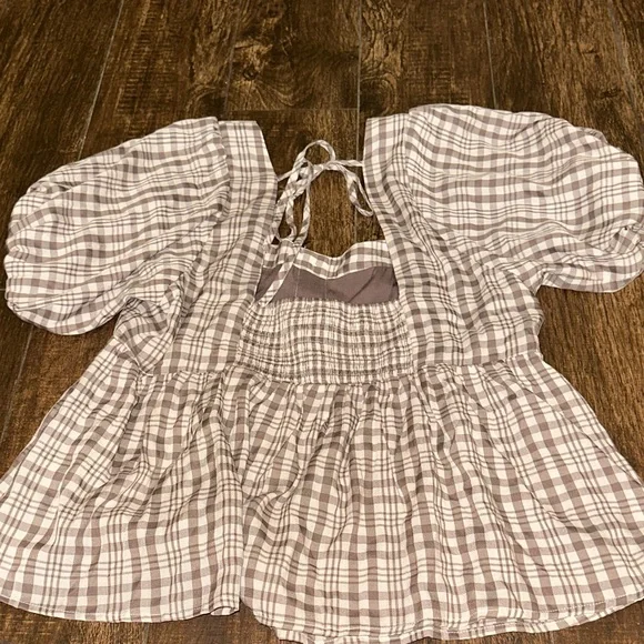 Hem & Thread Gingham Puff Sleeve Babydoll Top | Cottagecore Blouse - Picture 5 of 5